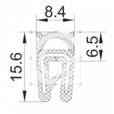 Door seal | EPDM | sponge rubber tube top | black | 15,6 x 8,4 mm | clamp 1,0 - 2,0 mm | per meter